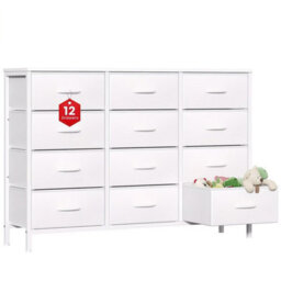 White 12 Drawer Dresser For Bedroom, Fabric Dressers & Chests Of Drawers - thumbnail 1