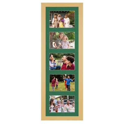 AK Frames 26X8 Mustard Yellow Modern Multi Photo Frame With Emerald Mount - Holds 5 Apertures (5X) 6X4 Photos - image 1