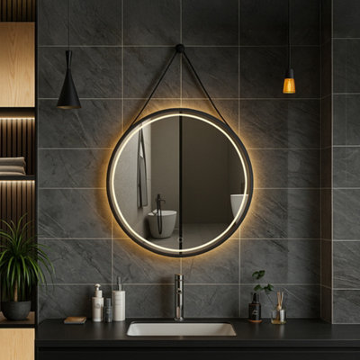 ASRA Bathroom Mirror Round Led 80Cm Black Frame, Anti-Fog Demister, Touch Sensor, Dimmable With 3 Colour Modes - image 1
