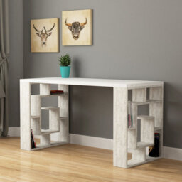 Decortie Labirent Modern Working Table With Bookshelf Legs White Ancient White 137Cm - thumbnail 4