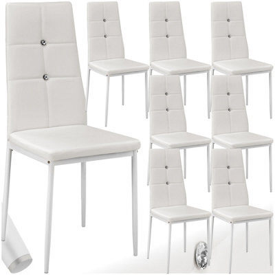 Tectake Set Of 8 Dining Chair Set - High Backrest, Slim Steel Legs & Rhinestone Highlights  - White - image 1