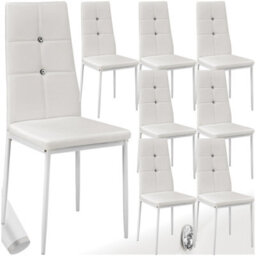 Tectake Set Of 8 Dining Chair Set - High Backrest, Slim Steel Legs & Rhinestone Highlights  - White - thumbnail 1