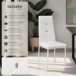 Tectake Set Of 8 Dining Chair Set - High Backrest, Slim Steel Legs & Rhinestone Highlights  - White - thumbnail 2