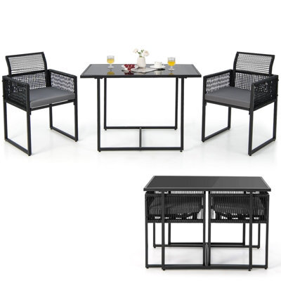 Costway 3 Pieces Outdoor Dining Set Patio Pe Rattan Furniture Set-Gray - image 1