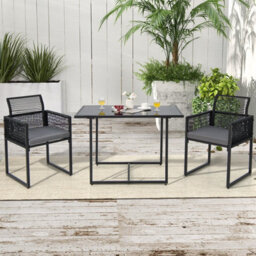 Costway 3 Pieces Outdoor Dining Set Patio Pe Rattan Furniture Set-Gray - thumbnail 5