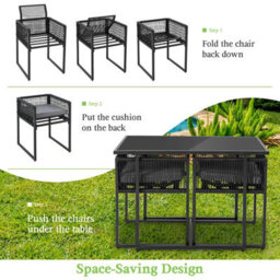 Costway 3 Pieces Outdoor Dining Set Patio Pe Rattan Furniture Set-Gray - thumbnail 7