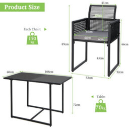 Costway 3 Pieces Outdoor Dining Set Patio Pe Rattan Furniture Set-Gray - thumbnail 2