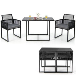Costway 3 Pieces Outdoor Dining Set Patio Pe Rattan Furniture Set-Gray - thumbnail 1