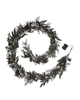 WeRChristmas Pre-Lit Decorated Black Garland 9 Ft, White And Silver Poinsettias, 40 White Led Lights, Battery Powered - image 1