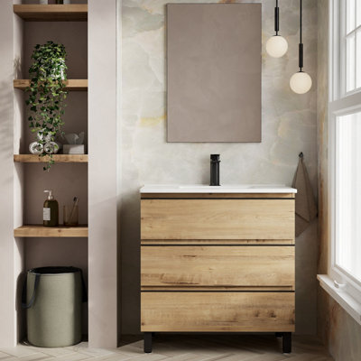 Banyetti Vatilla 800mm Floorstanding Vanity Unit With Athena Basin - Ostippo Oak - image 1