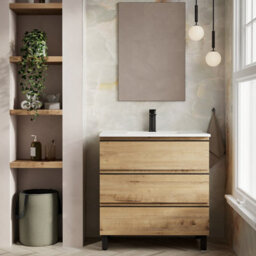 Banyetti Vatilla 800mm Floorstanding Vanity Unit With Athena Basin - Ostippo Oak - thumbnail 1