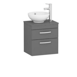 Royal Bathrooms 500mm Wall Hung Vanity Unit 2 Drawer Indigo Grey Gloss & Breeze Countertop Basin - thumbnail 4