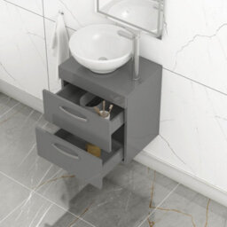 Royal Bathrooms 500mm Wall Hung Vanity Unit 2 Drawer Indigo Grey Gloss & Breeze Countertop Basin - thumbnail 3