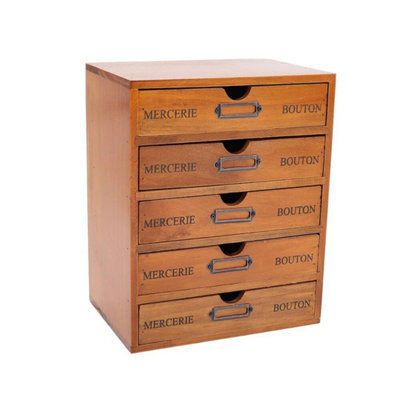 Wooden Organizer Unit Large Vintage 5-Drawers Jewelry Cosmetics Desktop Box - image 1