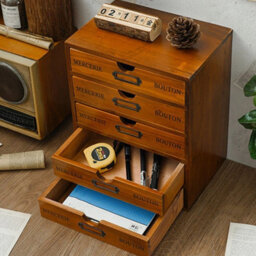 Wooden Organizer Unit Large Vintage 5-Drawers Jewelry Cosmetics Desktop Box - thumbnail 5