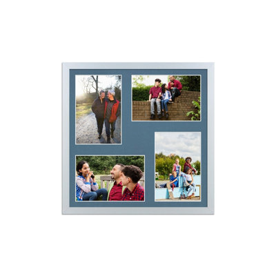 AK Frames 12X12 Silver Sleek Multi Photo Frame With Pompadour Mount - Holds 4 Apertures (4X) 6X4 Photos - image 1