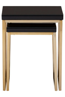 Orsina Durable Set Of 2 Nesting Tables, Glossy Black Topped Corner Table, Modern Design Decorative Table For Lounge - image 1