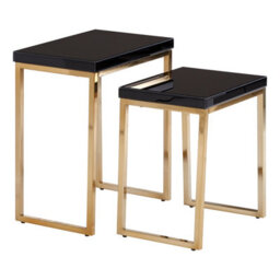 Orsina Durable Set Of 2 Nesting Tables, Glossy Black Topped Corner Table, Modern Design Decorative Table For Lounge - thumbnail 4