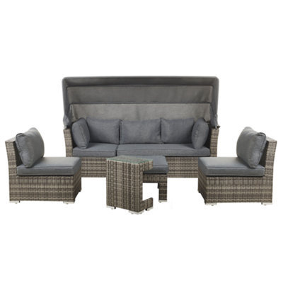 Beliani Garden Lounge Set With Table 6 Seater Corte Modular Pe Rattan Dark Brown - image 1