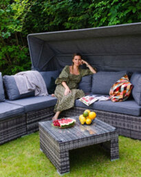 Beliani Garden Lounge Set With Table 6 Seater Corte Modular Pe Rattan Dark Brown - thumbnail 2