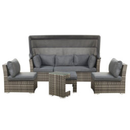 Beliani Garden Lounge Set With Table 6 Seater Corte Modular Pe Rattan Dark Brown - thumbnail 1