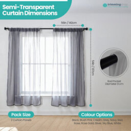 "Neel Blue Voile Curtains Slot Top, 2 Curtains, Grey - 56"" Width X 54"" Drop" - thumbnail 2
