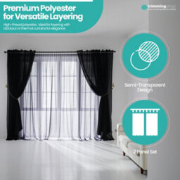 "Neel Blue Voile Curtains Slot Top, 2 Curtains, Grey - 56"" Width X 54"" Drop" - thumbnail 5