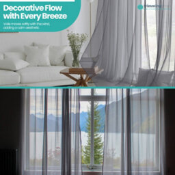 "Neel Blue Voile Curtains Slot Top, 2 Curtains, Grey - 56"" Width X 54"" Drop" - thumbnail 7