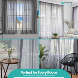 "Neel Blue Voile Curtains Slot Top, 2 Curtains, Grey - 56"" Width X 54"" Drop" - thumbnail 8