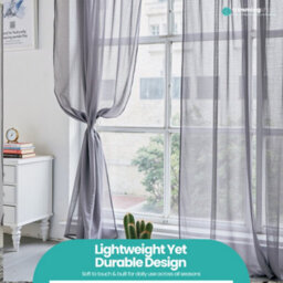 "Neel Blue Voile Curtains Slot Top, 2 Curtains, Grey - 56"" Width X 54"" Drop" - thumbnail 9