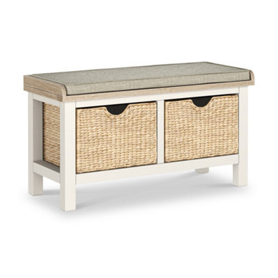 Farro Basket Coconut Storage Bench With Washed Oak Top - Fully Assembled - By Roseland Furniture - image 1