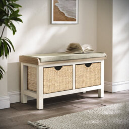 Farro Basket Coconut Storage Bench With Washed Oak Top - Fully Assembled - By Roseland Furniture - thumbnail 2