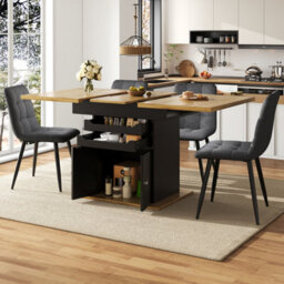 Abrihome Extendable Dining Table 110-140Cm Folding Kitchen Table With 2 Drawers & Storage Cabinet Space-Saving Design For 4-6 People - thumbnail 9
