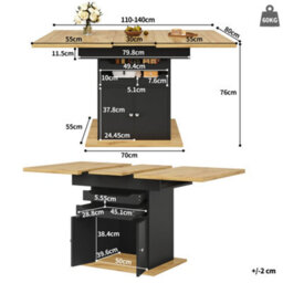 Abrihome Extendable Dining Table 110-140Cm Folding Kitchen Table With 2 Drawers & Storage Cabinet Space-Saving Design For 4-6 People - thumbnail 6