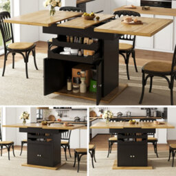 Abrihome Extendable Dining Table 110-140Cm Folding Kitchen Table With 2 Drawers & Storage Cabinet Space-Saving Design For 4-6 People - thumbnail 7