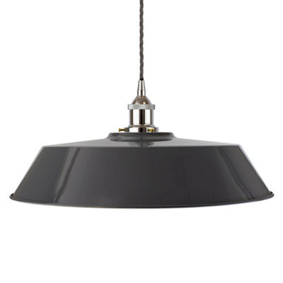 Slate Grey Large Chancery Painted Dome Pendant Light With Nickel Lamp Holder And Grey Twisted Cable - Se Home - image 1