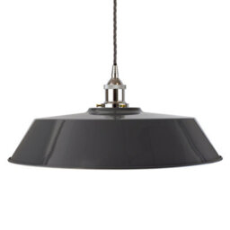 Slate Grey Large Chancery Painted Dome Pendant Light With Nickel Lamp Holder And Grey Twisted Cable - Se Home - thumbnail 1