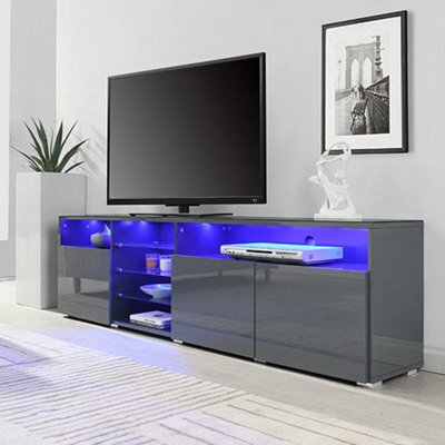 Furniture in Fashion Prieto High Gloss Tv Stand Sideboard In Grey With Led Lights - image 1