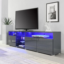 Furniture in Fashion Prieto High Gloss Tv Stand Sideboard In Grey With Led Lights