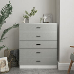 Urbn-Living Urbnliving Height 90.5Cm 5 Drawer Wooden Bedroom Chest Cabinet Modern White Carcass And Grey Drawers Wide Storage Cupboard Closet - thumbnail 2