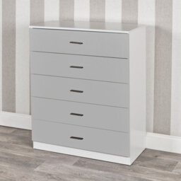 Urbn-Living Urbnliving Height 90.5Cm 5 Drawer Wooden Bedroom Chest Cabinet Modern White Carcass And Grey Drawers Wide Storage Cupboard Closet