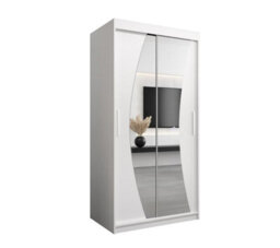 Arte Wave Contemporary 2 Mirrored Sliding Door Wardrobe 5 Shelves 2 Rails White Matt (H)2000mm (W)1000mm (D)620mm - thumbnail 1