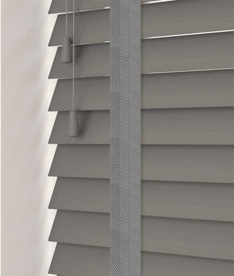 90Cm Smooth Grey Faux Wood Venetian With Tapes 120Cm Drop