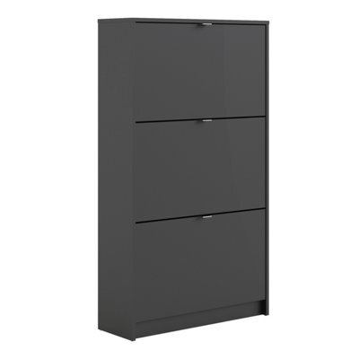 Furniture To Go Shoes Shoe Cabinet  W. 3 Tilting Doors And 2 Layers Matt Black - image 1