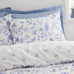 Bianca Fine Linens Thea Floral 200 Thread Count Cotton Reversible Double Duvet Cover Set With Pillowcases Blue - thumbnail 3