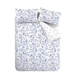 Bianca Fine Linens Thea Floral 200 Thread Count Cotton Reversible Double Duvet Cover Set With Pillowcases Blue - thumbnail 6