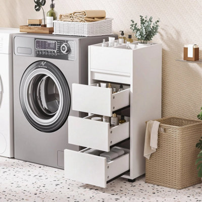 Narrow Bathroom Cabinet With 3 Drawers & 4 Compartments Bathroom Storage - image 1