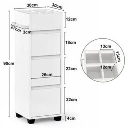 Narrow Bathroom Cabinet With 3 Drawers & 4 Compartments Bathroom Storage - thumbnail 2