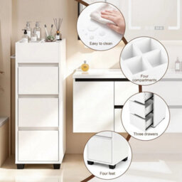 Narrow Bathroom Cabinet With 3 Drawers & 4 Compartments Bathroom Storage - thumbnail 6