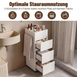 Narrow Bathroom Cabinet With 3 Drawers & 4 Compartments Bathroom Storage - thumbnail 3